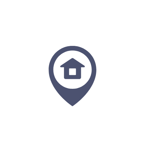 Map pin with house icon representing home buying in Nashville