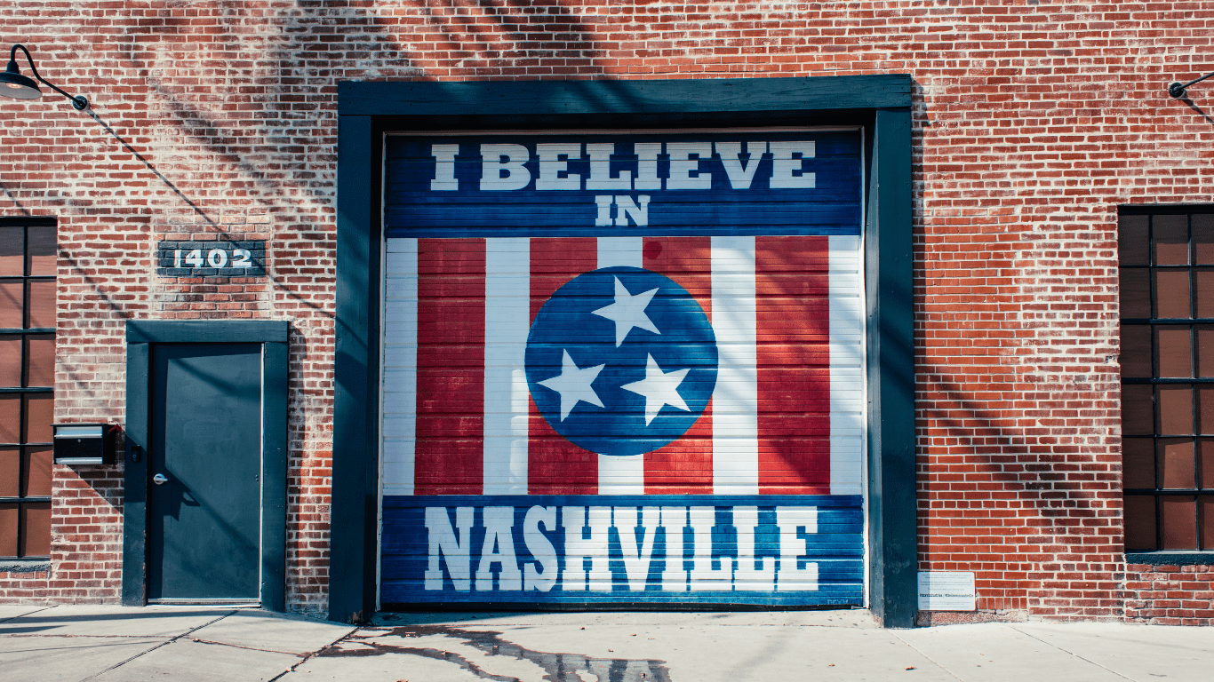"I Believe in Nashville" Mural in Marathon Village "I Believe in Nashville" mural on a red brick building in Nashville, Tennessee